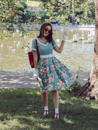 1950s Floral Patchwork Swing Dress
