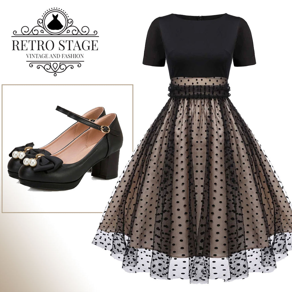 Black 1950s Polka Dot Swing Dress