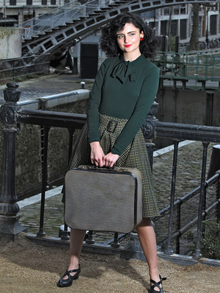 Dark Green 1950s Plaid Knitting Dress