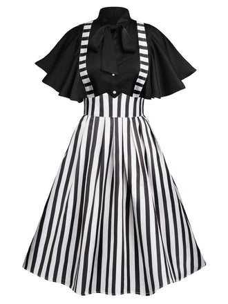 2PCS 1950s Black Solid Blouse & Suspender Skirt, vintage skirt, retro style - perfect for women who love vintage and retro fashion