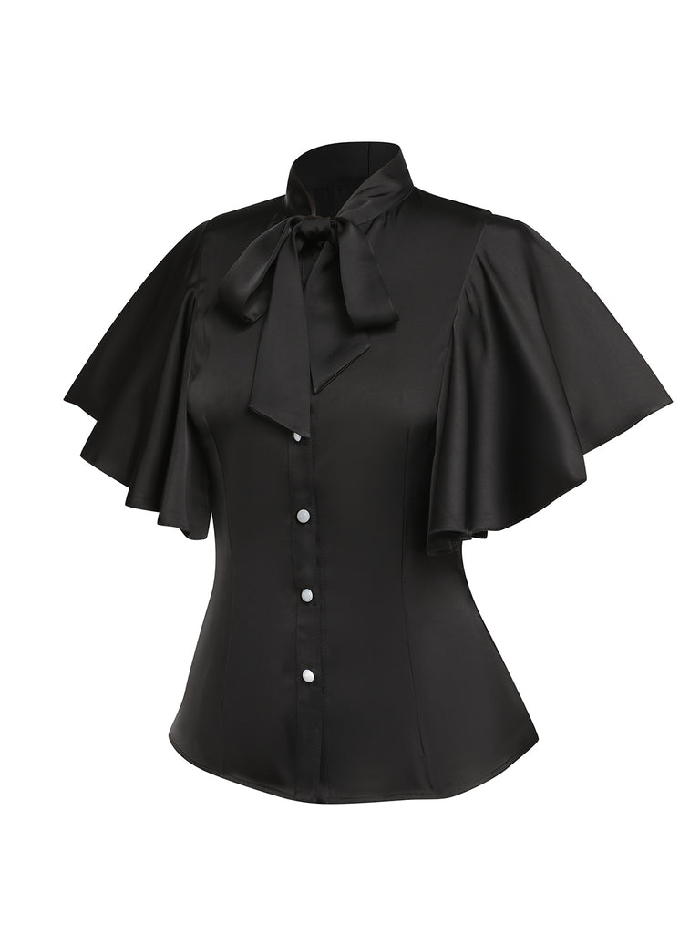 2PCS 1950s Black Solid Blouse & Suspender Skirt: timeless style reimagined