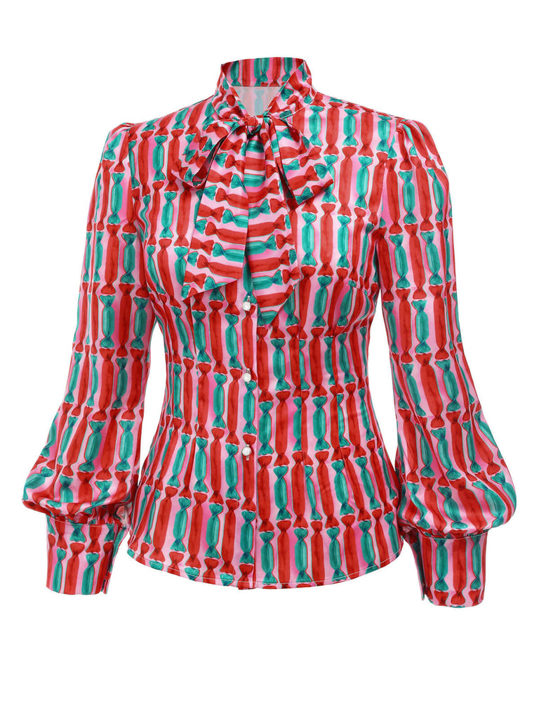 2PCS 1950s Candy Tie-Up Blouse & Black Suspender Pants — vintage elegance for the modern woman