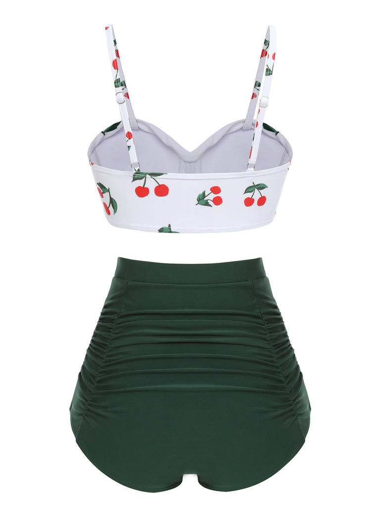 2PCS 1950s Cherry Spaghetti Strap Bikini Set - vintage fashion, retro style