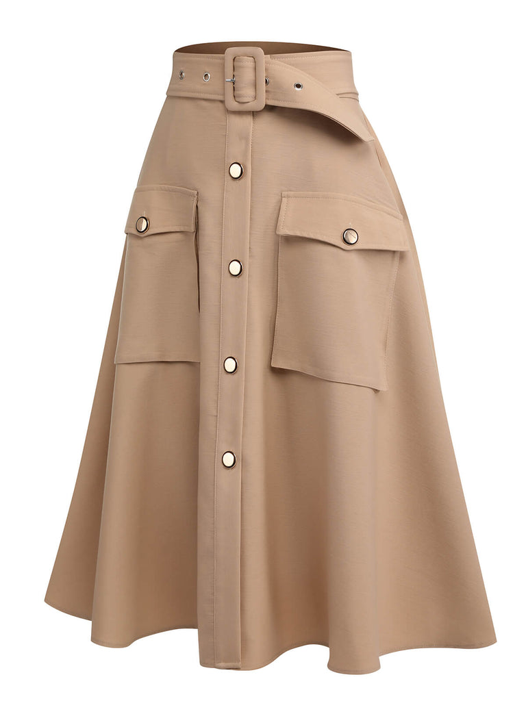 2PCS 1950s Leopard Lapel Romper & Khaki Skirt: timeless style reimagined