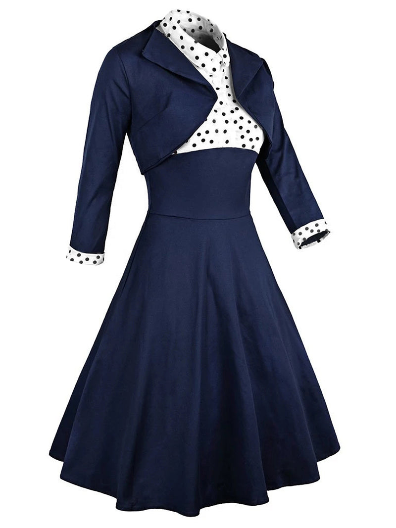2PCS Navy Blue Polka Dot 50s Vintage Dress 2PCS Navy Blue Polka Dot 50s Vintage Dress