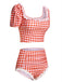 2PCS 1960s Plaid Lace Patchwork Swimsuit, vintage swimsuit, pin-up swimwear - perfect for women who love vintage and retro fashion