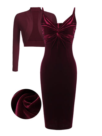 2PCS 1960s Velvet Bodycon Dress: timeless style reimagined
