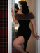 2PCS Black 1960s Solid Dress & Plush Cape: timeless style reimagined