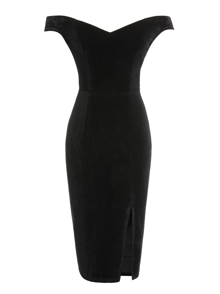 2PCS Black 1960s Solid Dress & Plush Cape — vintage elegance for the modern woman
