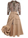 2PCS Leopard Lapel Romper & Khaki Skirt — vintage elegance for the modern woman