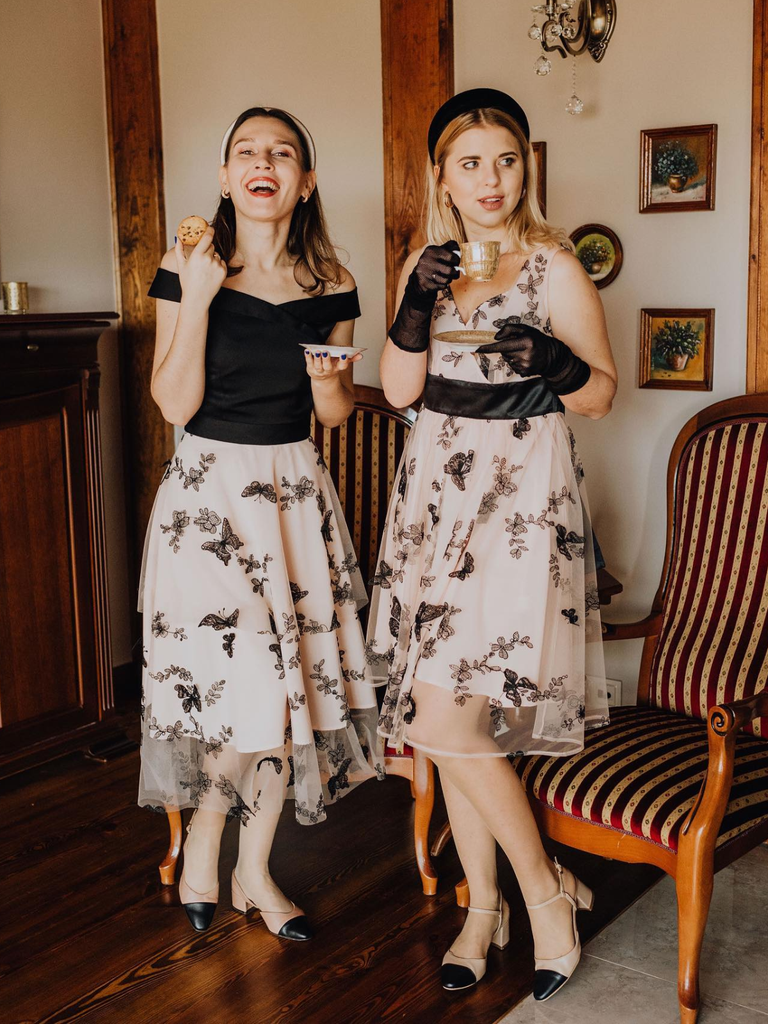 1950s Off-shoulder Lace Butterfly Swing Dress