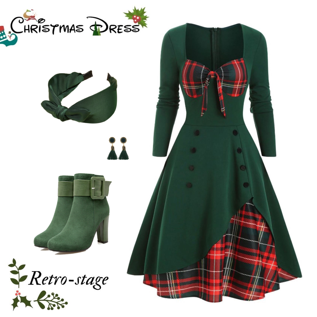 1950s Sweetheart Plaid Patchwork Dress