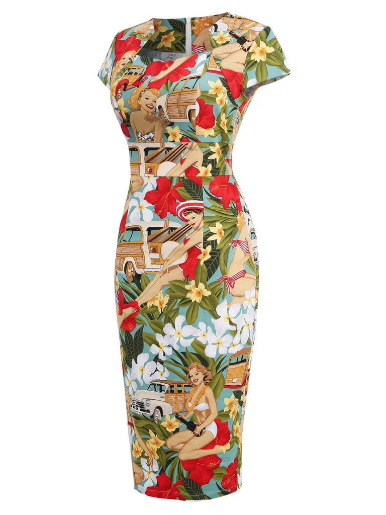 1960s Bikini Girls Vintage Pencil Dress