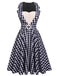 Black 1950s Check Lace Belt Swing Dress