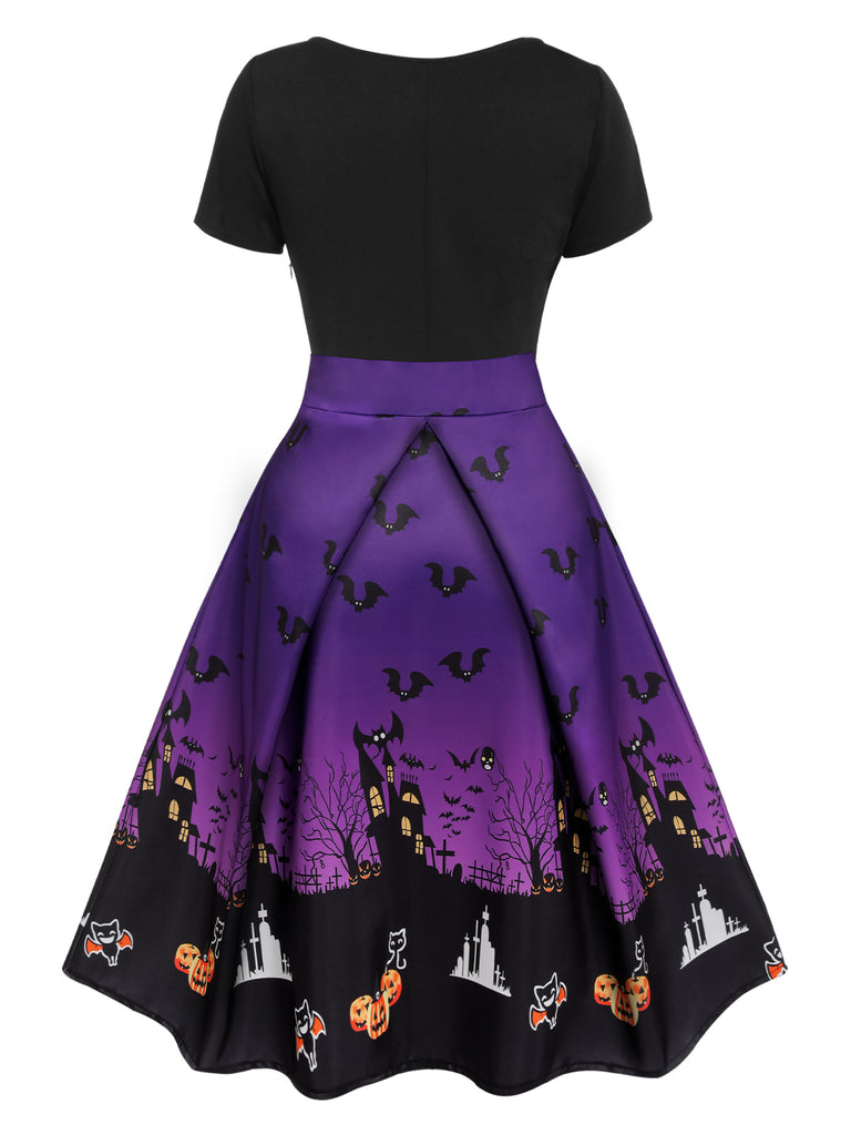 Purple 1950s Halloween Button Dress