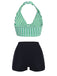 [Pre-Sale] Green 1950s Retro Halter Stripes Bikini Set