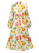 1930s Flower Long Sleeves Swing Dress