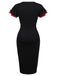Black 1960s Button Slit Bodycon Dress