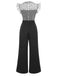 Black 1930s Mesh Bow-knot Patchwork Jumpsuit