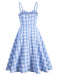 Blue 1950s Spaghetti Strap Plaid Dress