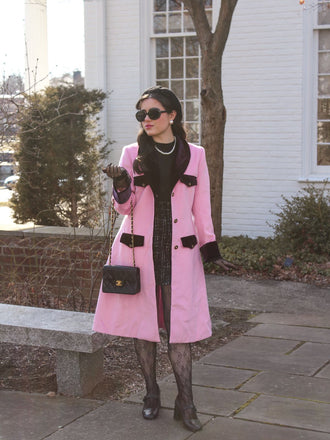 Pink 1930s Velvet Patchwork Button Coat