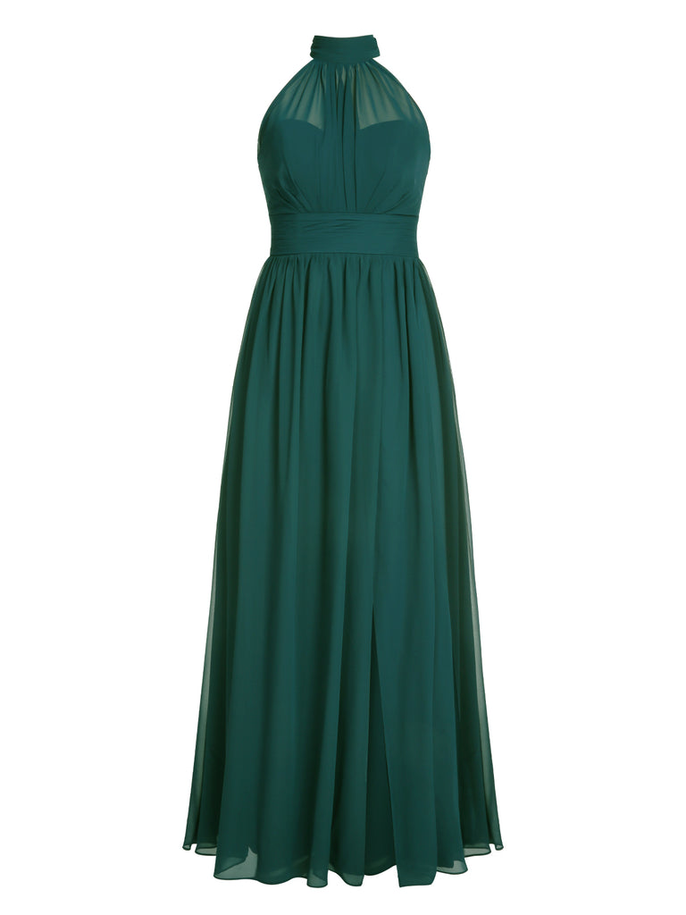 1950s Chiffon Sleeveless Solid Vintage Dress