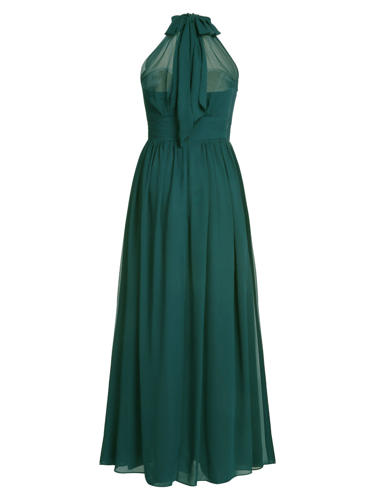 1950s Chiffon Sleeveless Solid Vintage Dress