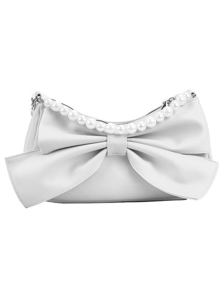 Retro Bowknot Pearl Solid Underarm Bag