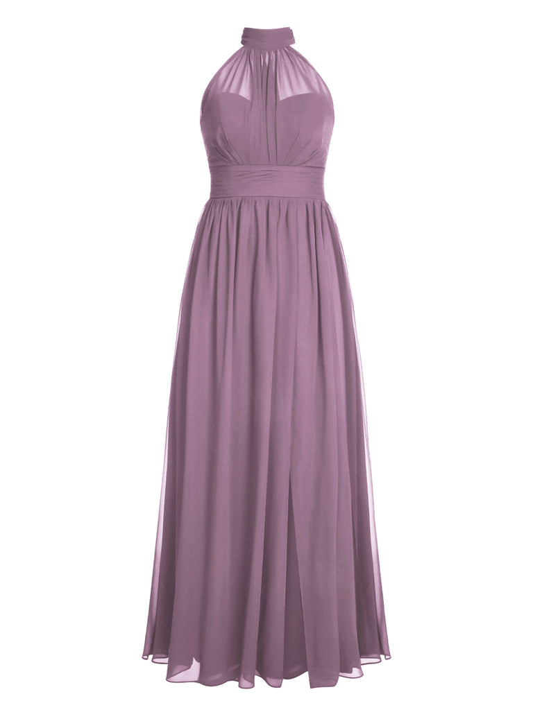 1950s Chiffon Sleeveless Solid Vintage Dress