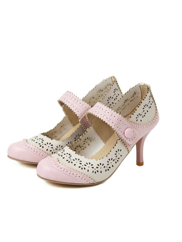 Retro Hollow Out Ankle Strap High Heels Shoes