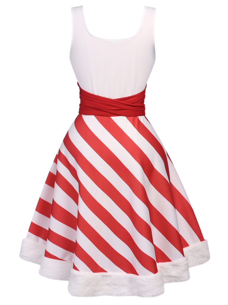 Red 1950s Stripes Bow Swing Dress