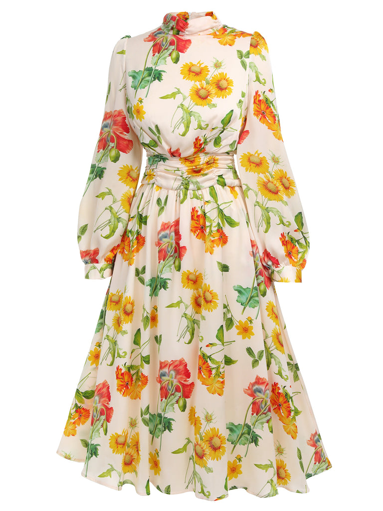 1930s Flower Long Sleeves Swing Dress | Retro Stage