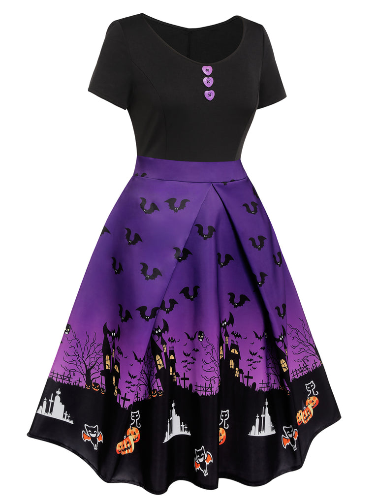 Purple 1950s Halloween Button Dress | Retro Stage