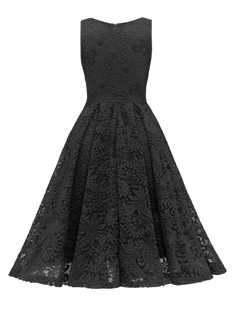 1950s Floral Lace Solid Swing Dress