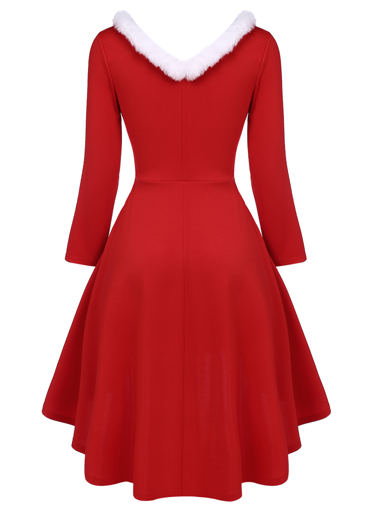 Red 1950s Furry Solid Swing Dress