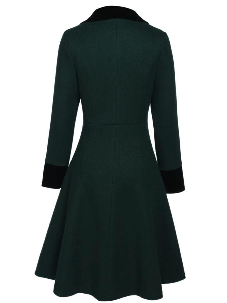Dark Green 1940s Solid Button Coat Retro Stage