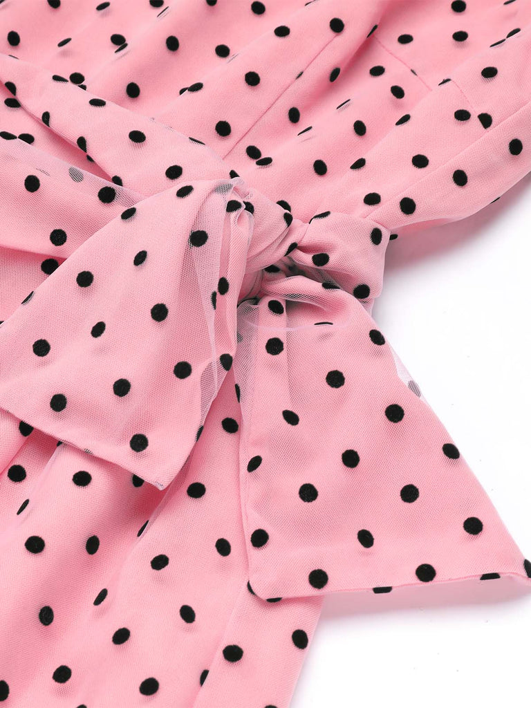 Pink 1930s Polka Dot One-shoulder Jumpsuit