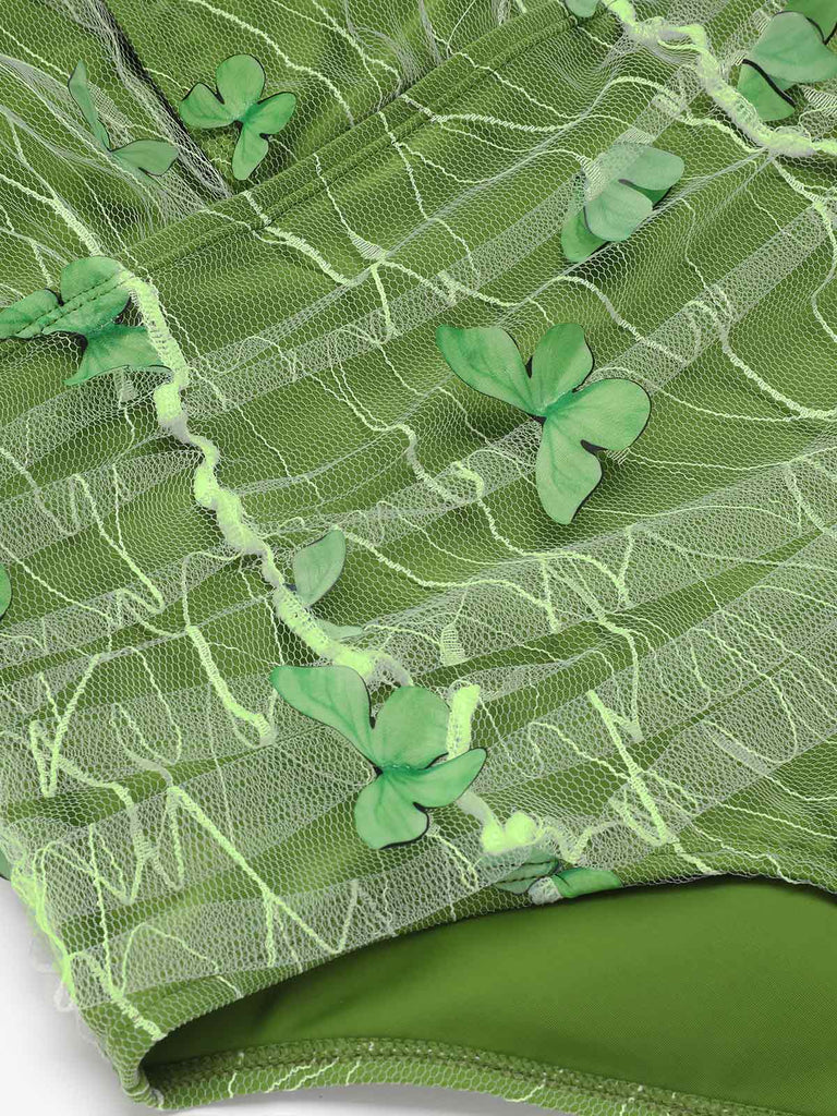 Green 1960s 3D Butterfly Mesh Swimsuit