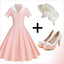 Pink 1950s Solid Button Swing Dress
