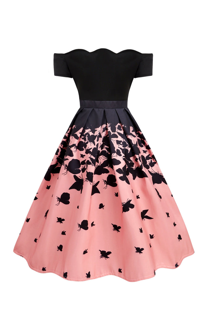 Black 1950s best sale butterfly swing dress
