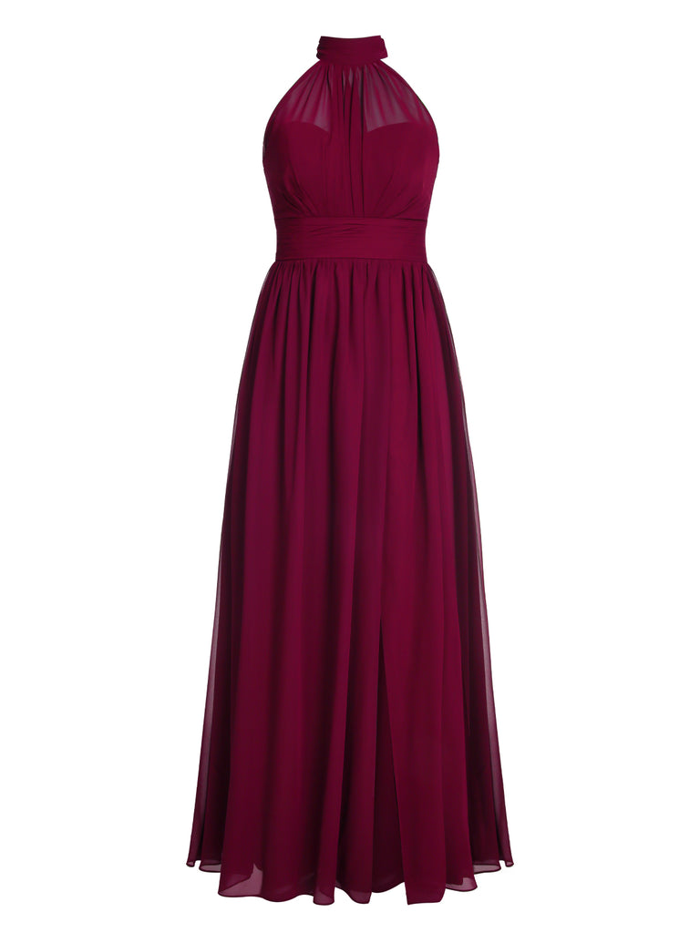 1950s Chiffon Sleeveless Solid Vintage Dress