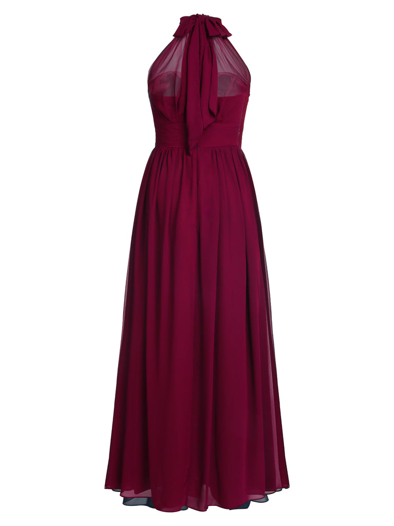 1950s Chiffon Sleeveless Solid Vintage Dress