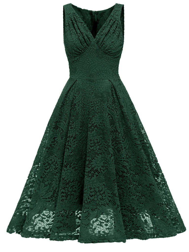 1950s Floral Lace Solid Swing Dress