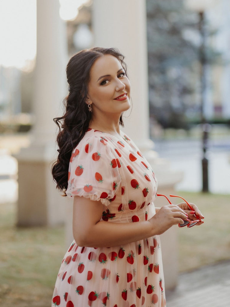 Pink 1950s Lace Strawberry Swing Dress