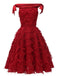 1950s Off-shoulder Tassel Feather Solid Dress