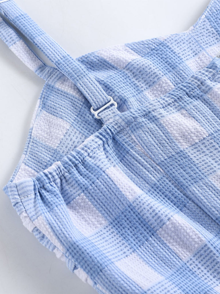 Blue 1950s Spaghetti Strap Plaid Dress