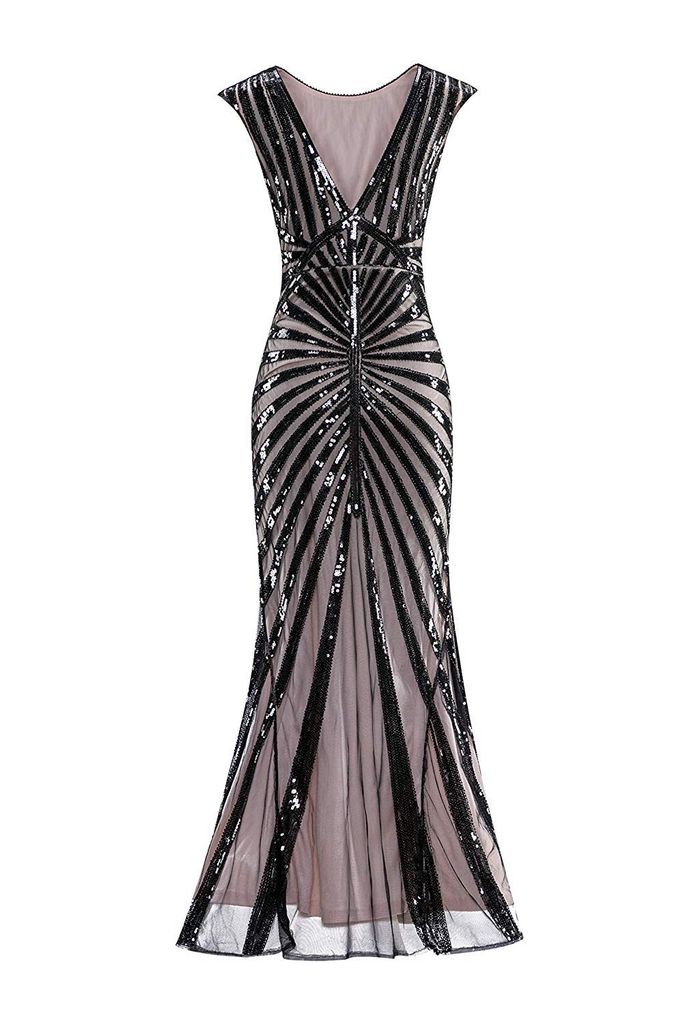 1920s Sequin Art Deco Maxi Dress