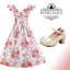 1950s Floral Flare Sleeve Swing Dress