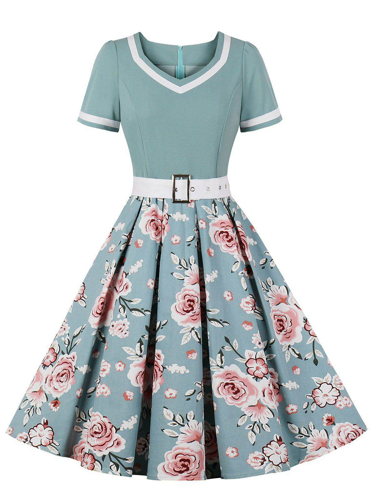1950s Floral Patchwork Swing Dress