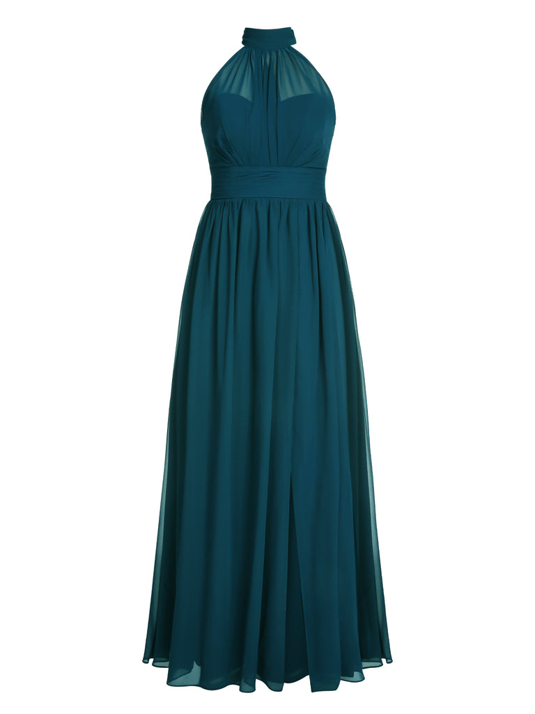 1950s Chiffon Sleeveless Solid Vintage Dress